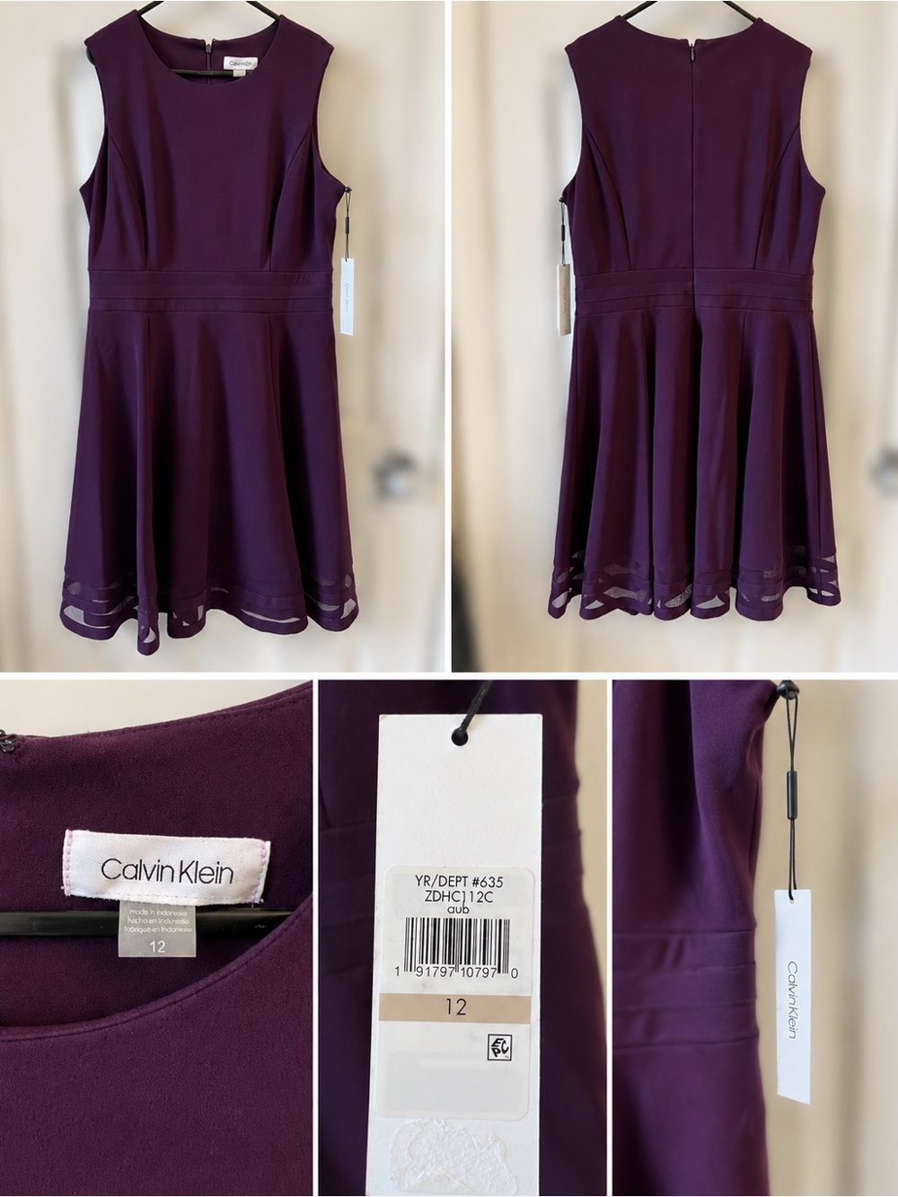 Calvin Klein Deep Plum Sleeveless Fit & Flare Dress | Size 12 | NWT | MSRP $22